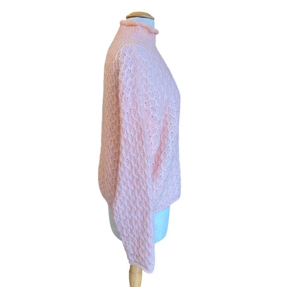 Vintage Roll Neck Mohair Cable Knit Sweater PInk Soft Girl Dainty Feminine-L - Picture 6 of 12